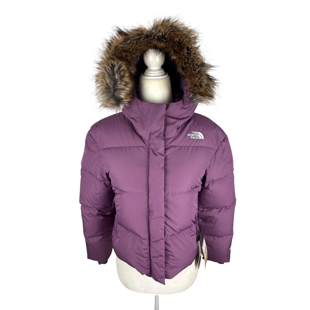 The North Face Girls Pikes Purple Down Puffer Jacket Hooded Fur Trim M 10/12 - Picture 3 of 11